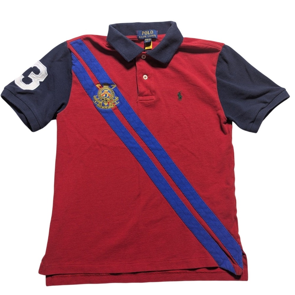 Polo Ralph Lauren Rugby Polo Red Navy Equestrian Crest #3 Boys M 10-12